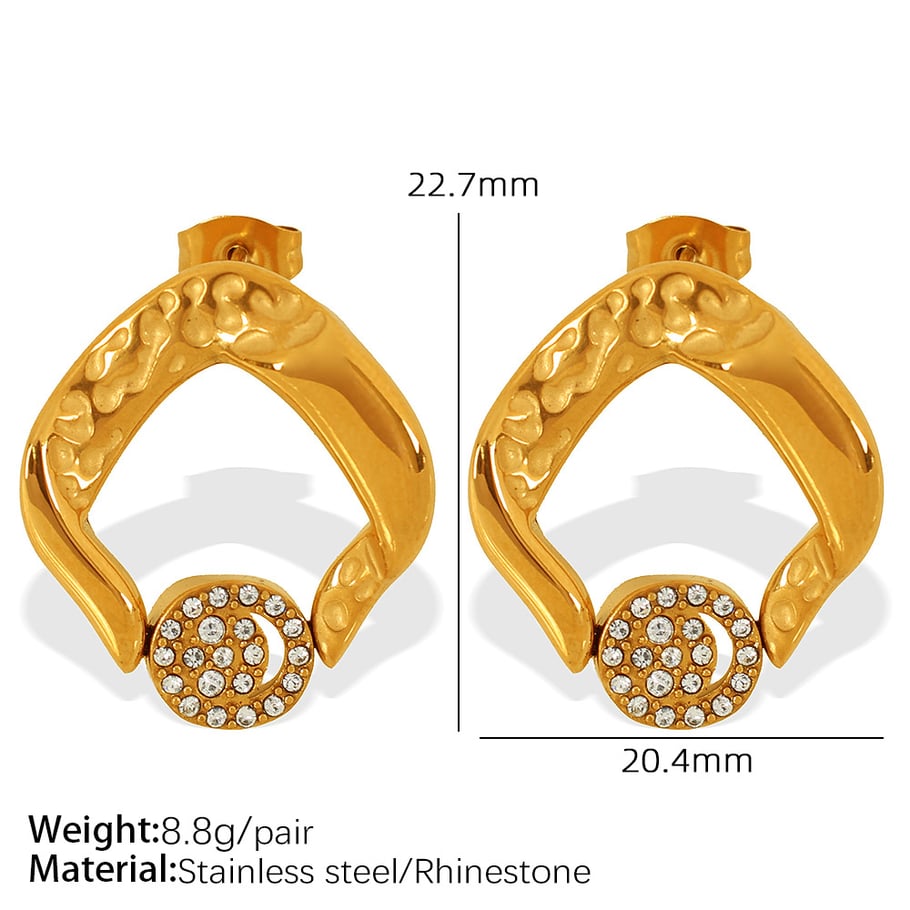 1 Paar Ohrringe aus der Classic-Serie im Retro-Stil, geometrischer Edelstahl, 18 Karat vergoldet, Strasssteine für Damen